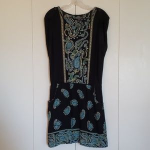 Black/Teal Paisley Print Dress